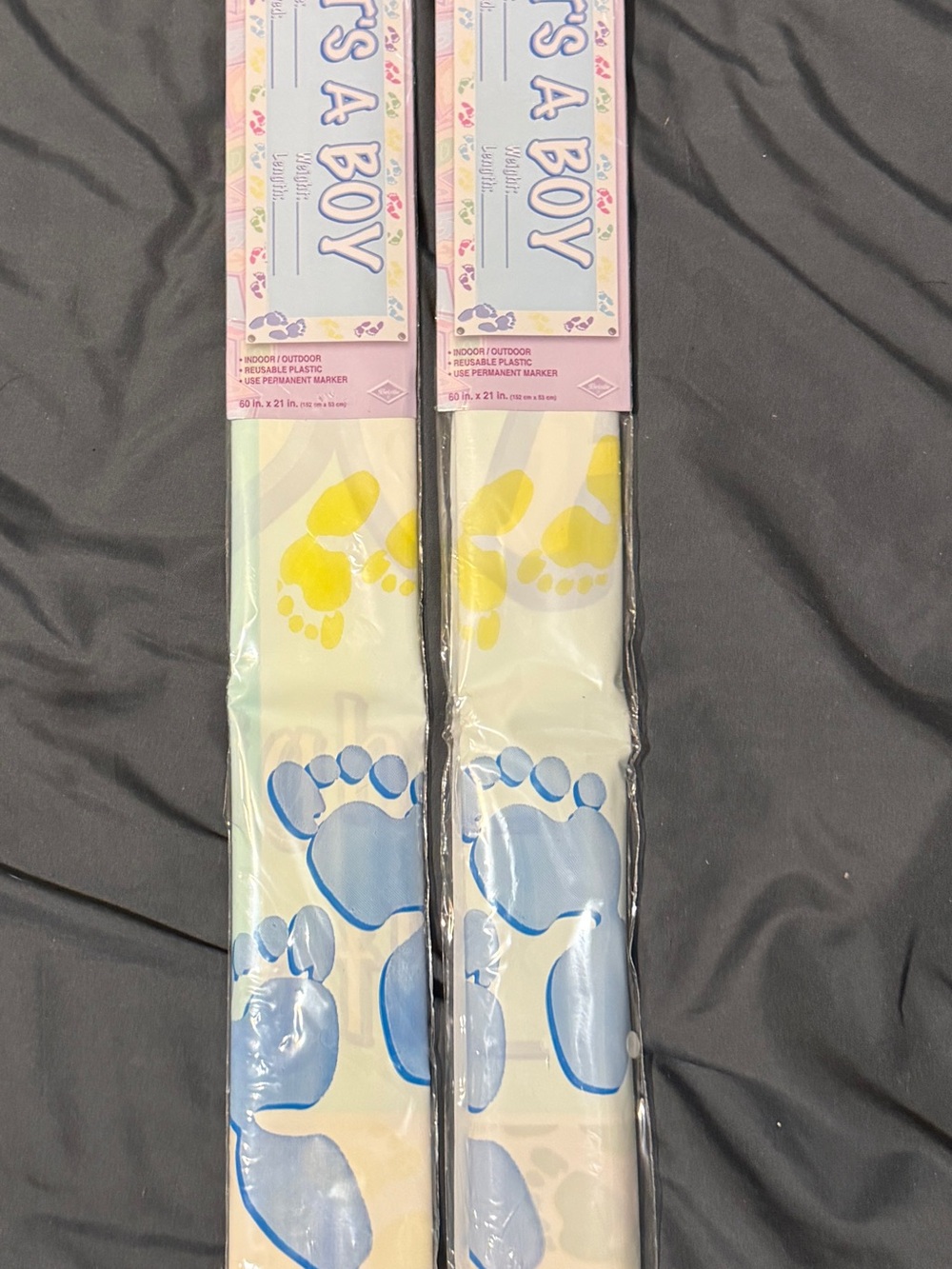 Baby Boy Footprint Banner - Blue and Yellow